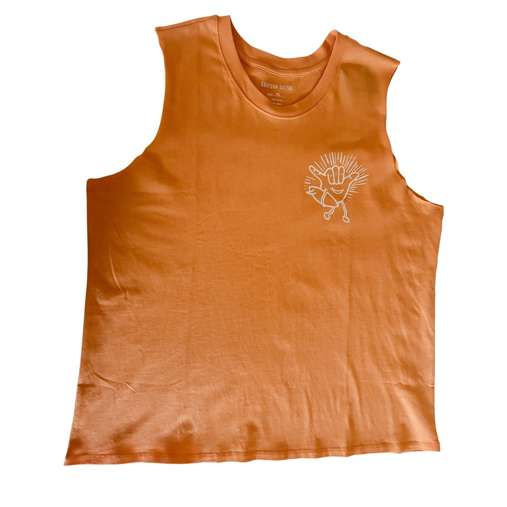 Grayson Social NWT Sunshine‎ Beach Great Surf California Muscle Tank XL Orange